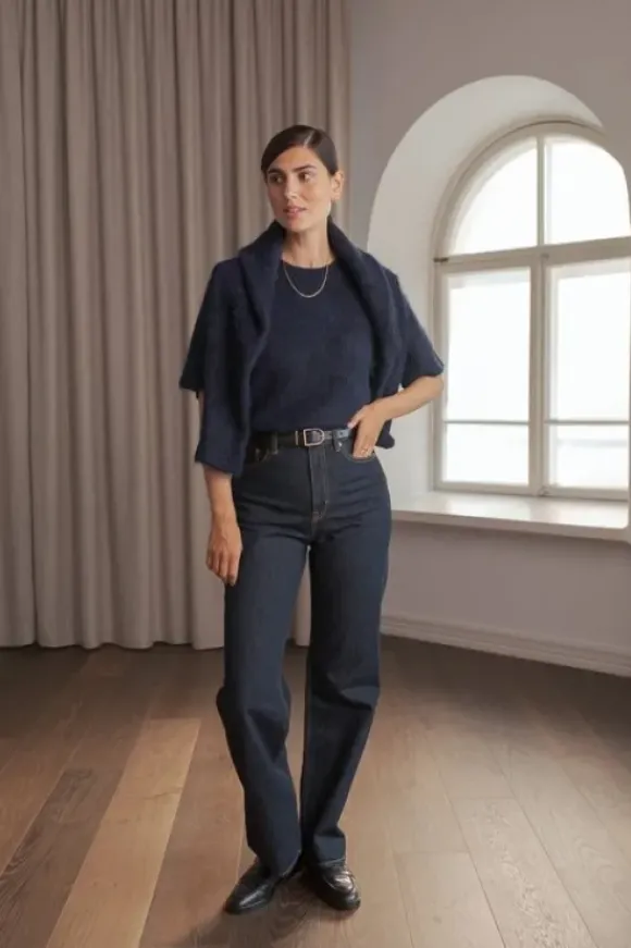 Ariel lyhythihainen neule, dark navy