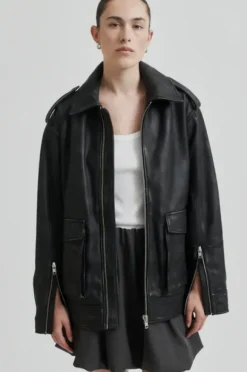 Auras Leather Jacket, black