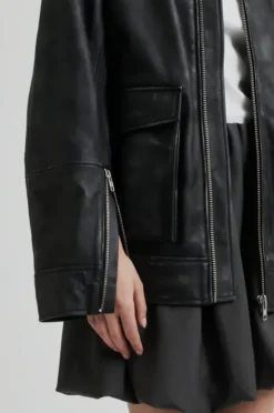 Auras Leather Jacket, black
