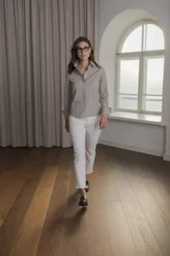 Camilla puuvillakauluspaita, greige