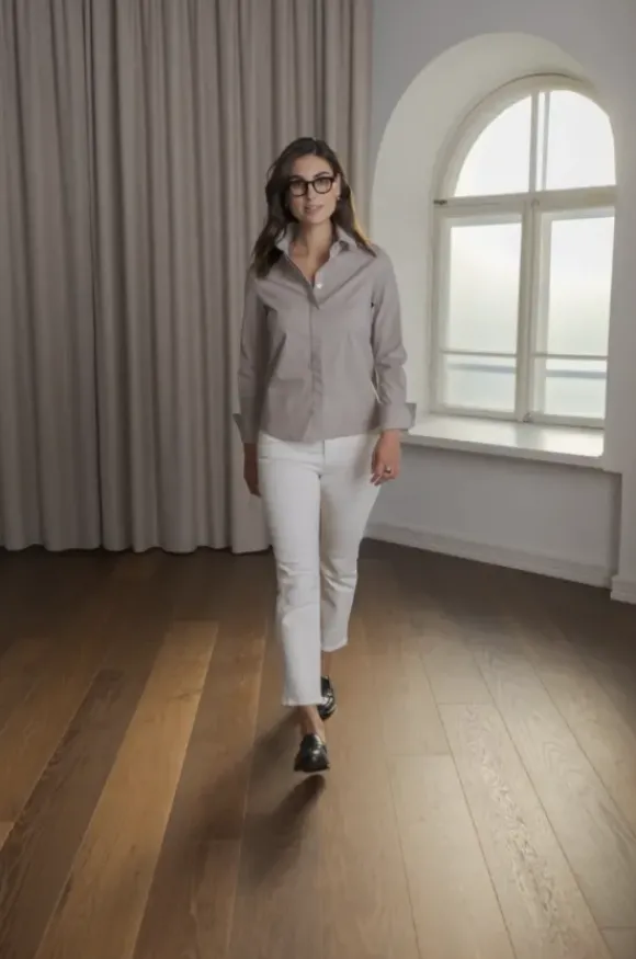 Camilla puuvillakauluspaita, greige