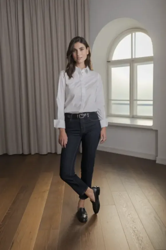 Camilla puuvillakauluspaita, white