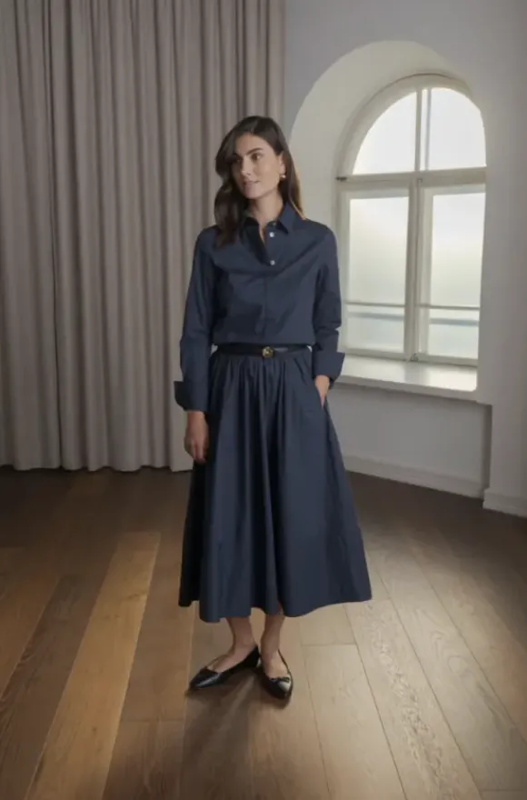 Camilla puuvillakauluspaita, dark navy