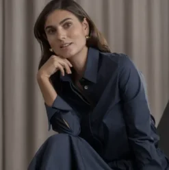 Camilla puuvillakauluspaita, dark navy