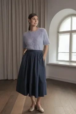 Claressa puuvillahame leveällä käänteellä, dark navy