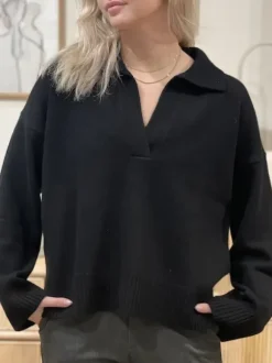 Davida - Chunky Open Collar neule, black