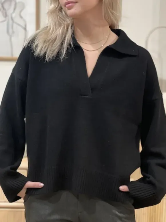 Davida - Chunky Open Collar neule, black