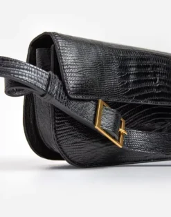 Flattered - Lillie Shoulder Bag, Leather Black Lizzard