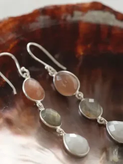 Granted Peach Moonstone Labradorite Moonstone SP korvakorut