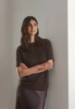 Karlie* lyhythihainen cashmere neule, dark chocolate