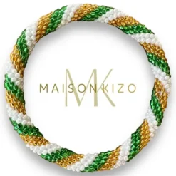 MAISON KIZO - Green, White and Gold Nepali Bracelet B172