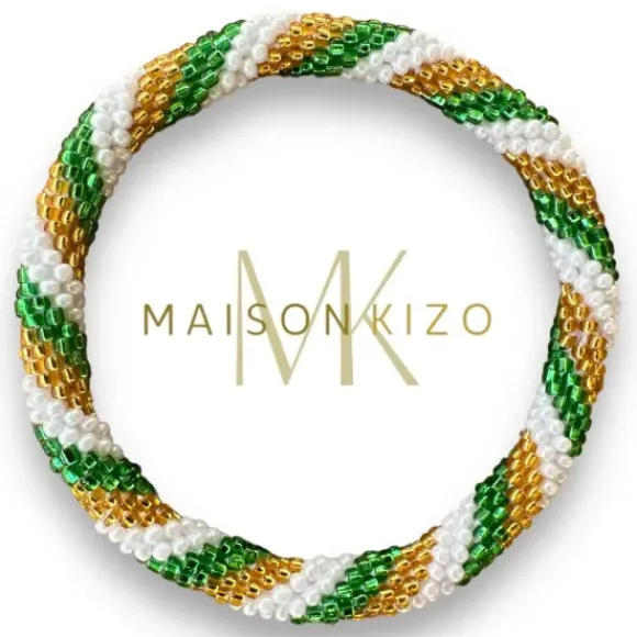 MAISON KIZO - Green, White and Gold Nepali Bracelet B172