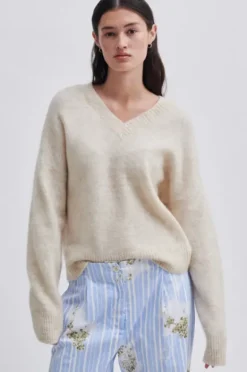 Second Female - Brook neule Loose V-Neck, brazilian sand