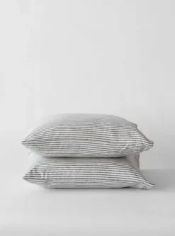 Tell Me More - pellavaiset raitatyynyliinat 2kpl, grey/white 50x60