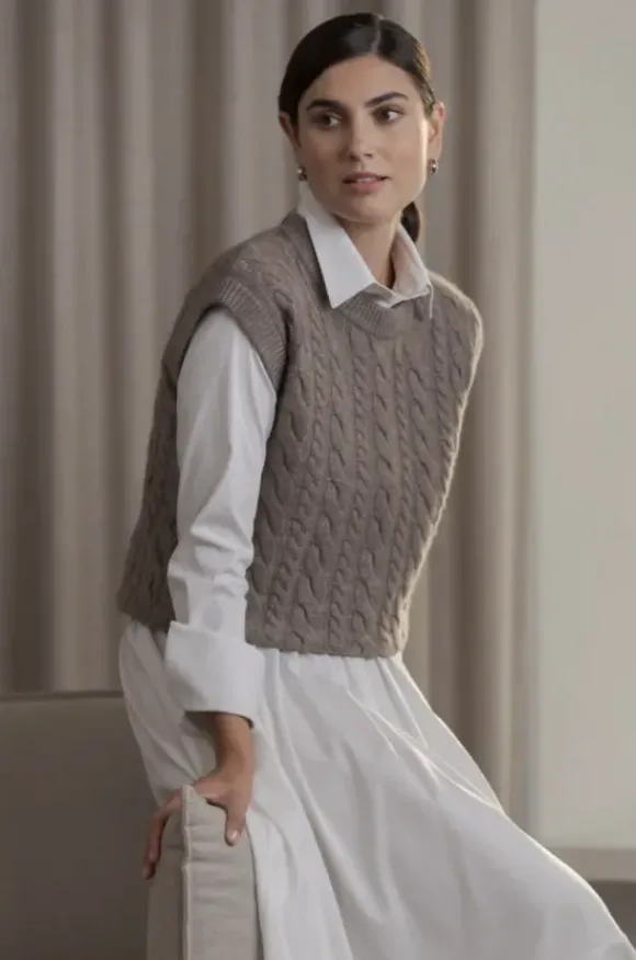 Vivian palmikkoneuleliivi, nougat