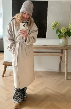 Walance pitkä villakangastakki, beige melange