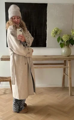 Walance pitkä villakangastakki, beige melange