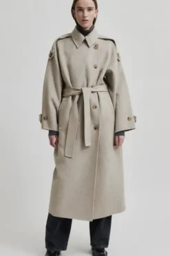 Walance pitkä villakangastakki, beige melange