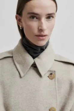 Walance pitkä villakangastakki, beige melange