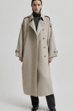 Walance pitkä villakangastakki, beige melange