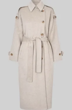 Walance pitkä villakangastakki, beige melange